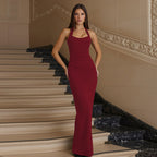 Square Neck Halter Ruched Bodycon Maxi Dress
