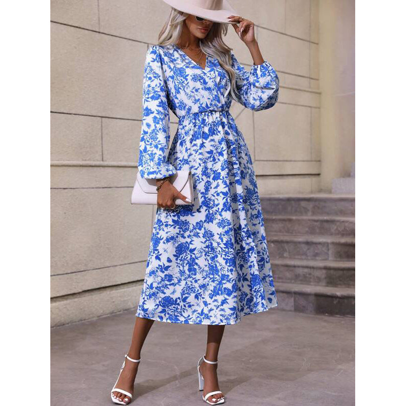 Yvonne Premium Women's Floral Design Maxi Dress with V Neck and Waist Chic Silhouette Collection