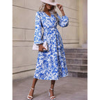 Yvonne Premium Women's Floral Design Maxi Dress with V Neck and Waist Chic Silhouette Collection