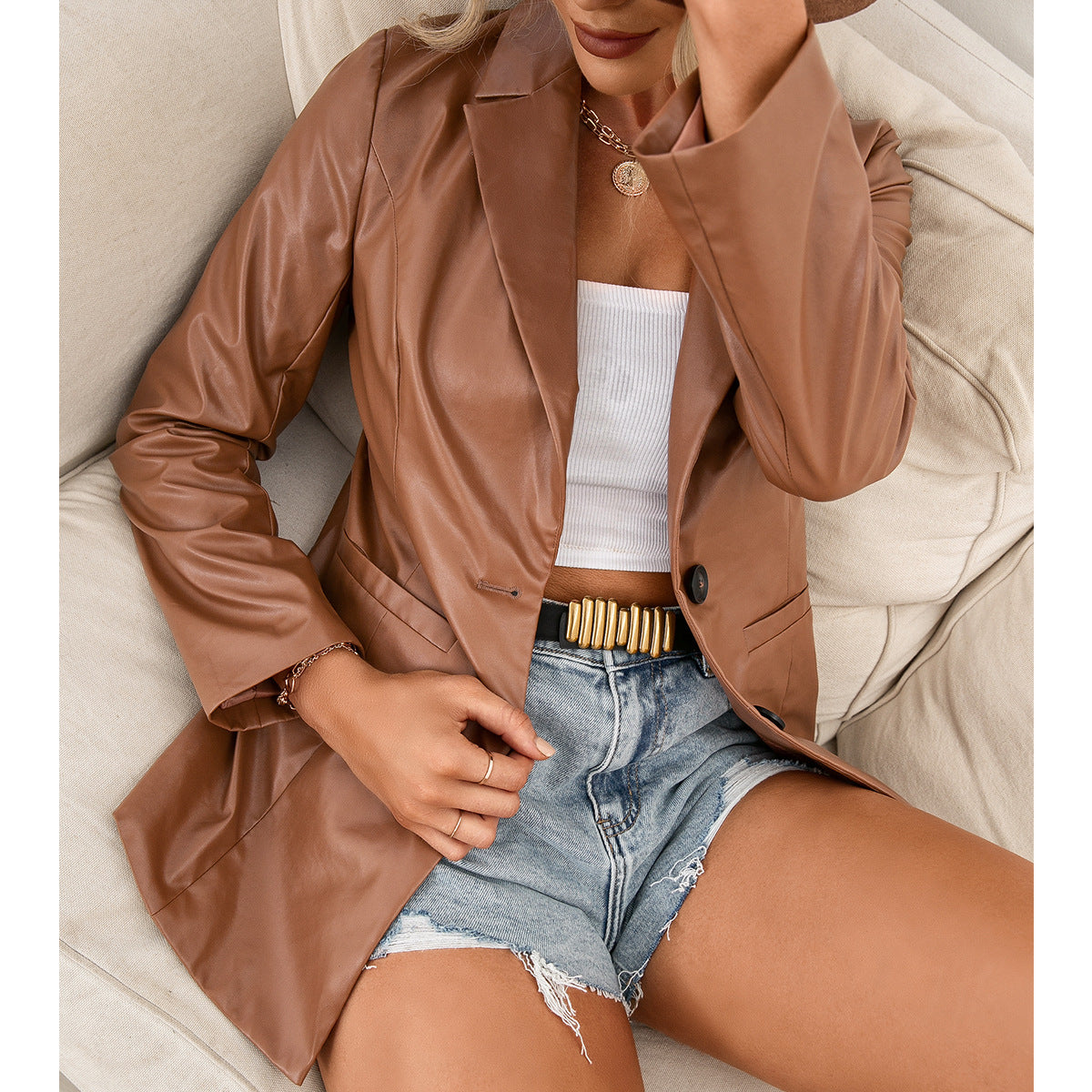 Faux Leather Slim Jacket