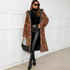 Leopard Print Faux Fur Hooded Coat