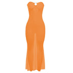 Mesh see through o ring hollow out backless tube maxi dress