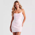 Sequin Floral Spaghetti Strap Scoop Neck Bodycon Mini Dress