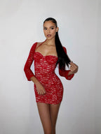 Lace Halter Sweetheart Underwire Cup Detached Sleeve Mini Dress