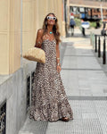 Leopard Print Printed V neck Halter Backless Cami Dress
