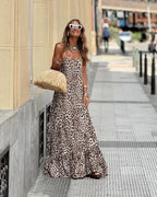 Leopard Print Printed V neck Halter Backless Cami Dress