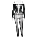 Off shoulder long sleeve beaded hollow out jumpsuit  | Festival Outfits Women