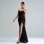 One-Shoulder Bust-Wrapped Hip-Covering Slit Dress