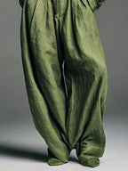 Olive Green 2 Piece Set For Women - Button Down Shirt And Retro High Waist Wide Leg Trouser - Spring Office Casual 2026