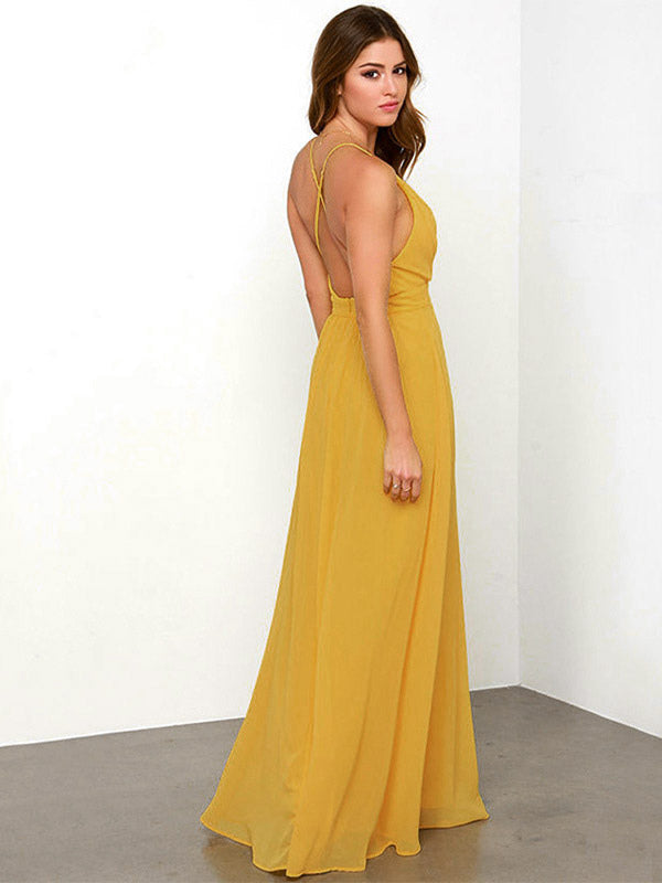 Sexy Dress Plunge Backless Spaghetti Straps Prom Maxi Dresses