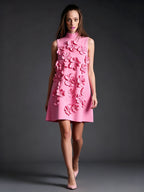 Party Dress Dresses Mini Pink Stand Collar Flowers Sleeveless Casual Semi Formal Dress