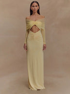 Off Shoulder Cut Out Maxi Dress