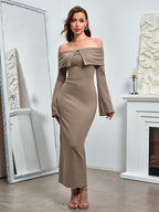 Off Shoulder Flounce Sleeve Mermaid Dress