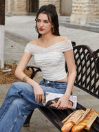 Off Shoulder Ruched Backless Crop Top
