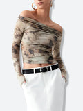 Off Shoulder Ruched Mesh Top