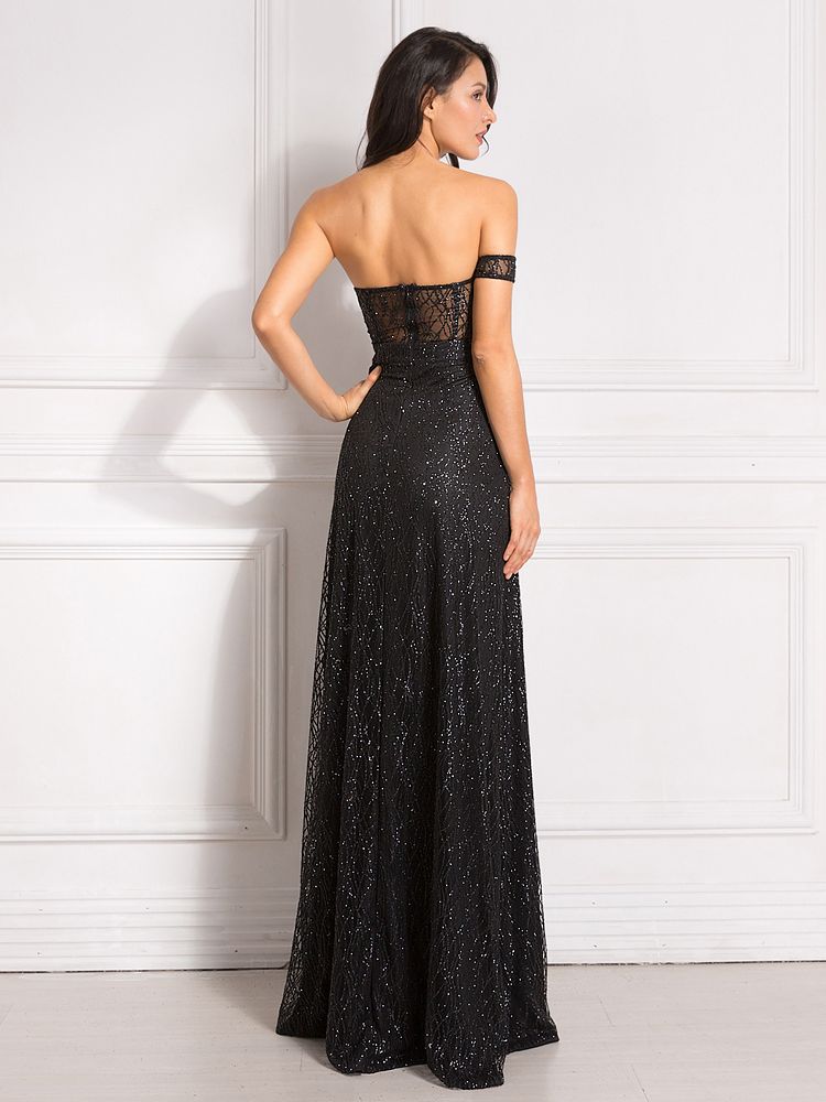 Sequin Strapless Sweetheart Corset Bodice High Split Maxi Gown
