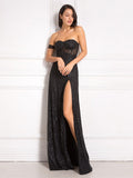 Sequin Strapless Sweetheart Corset Bodice High Split Maxi Gown