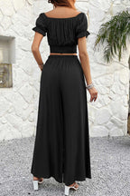 Off-shoulder Crop Top Tie-up Pants Suits