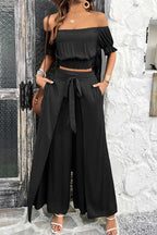 Off-shoulder Crop Top Tie-up Pants Suits