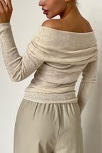 Off-shoulder Long Sleeve Knit Tops