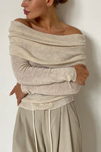 Off-shoulder Long Sleeve Knit Tops