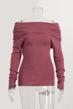 Off-shoulder Long Sleeve Knit Tops