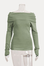 Off-shoulder Long Sleeve Knit Tops