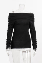 Off-shoulder Long Sleeve Knit Tops