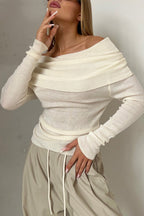 Off-shoulder Long Sleeve Knit Tops