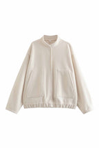 Solid Stand Collar Button Pocket Jacket