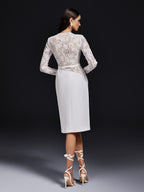 Floral Lace Long Sleeve Belted Pencil Overlay Midi Cocktail Dress