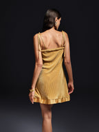 Pleated Ribbed Braided Strap Square Neck Mini Dress
