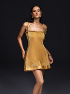 Pleated Ribbed Braided Strap Square Neck Mini Dress