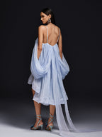 Chiffon Spaghetti Strap Plunging V-Neck Cape Sleeve High Low Mini Dress