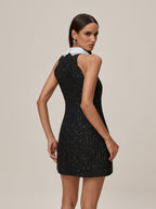 Sequin Boucle Peter Pan Collar Pearl Button A-Line Mini Dress