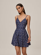 Spaghetti Strap V-Neck Lace Floral Print Tiered Fit and Flare Mini Dress