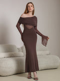 One Shoulder Spliced Ruched Trim Mermaid Mesh Dress