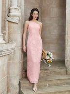 One Shoulder Tie Back Backless Jacquard Long Dress