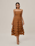 Strapless Laser Cut Circular Applique Scalloped Neckline Midi Dress