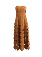 Strapless Laser Cut Circular Applique Scalloped Neckline Midi Dress