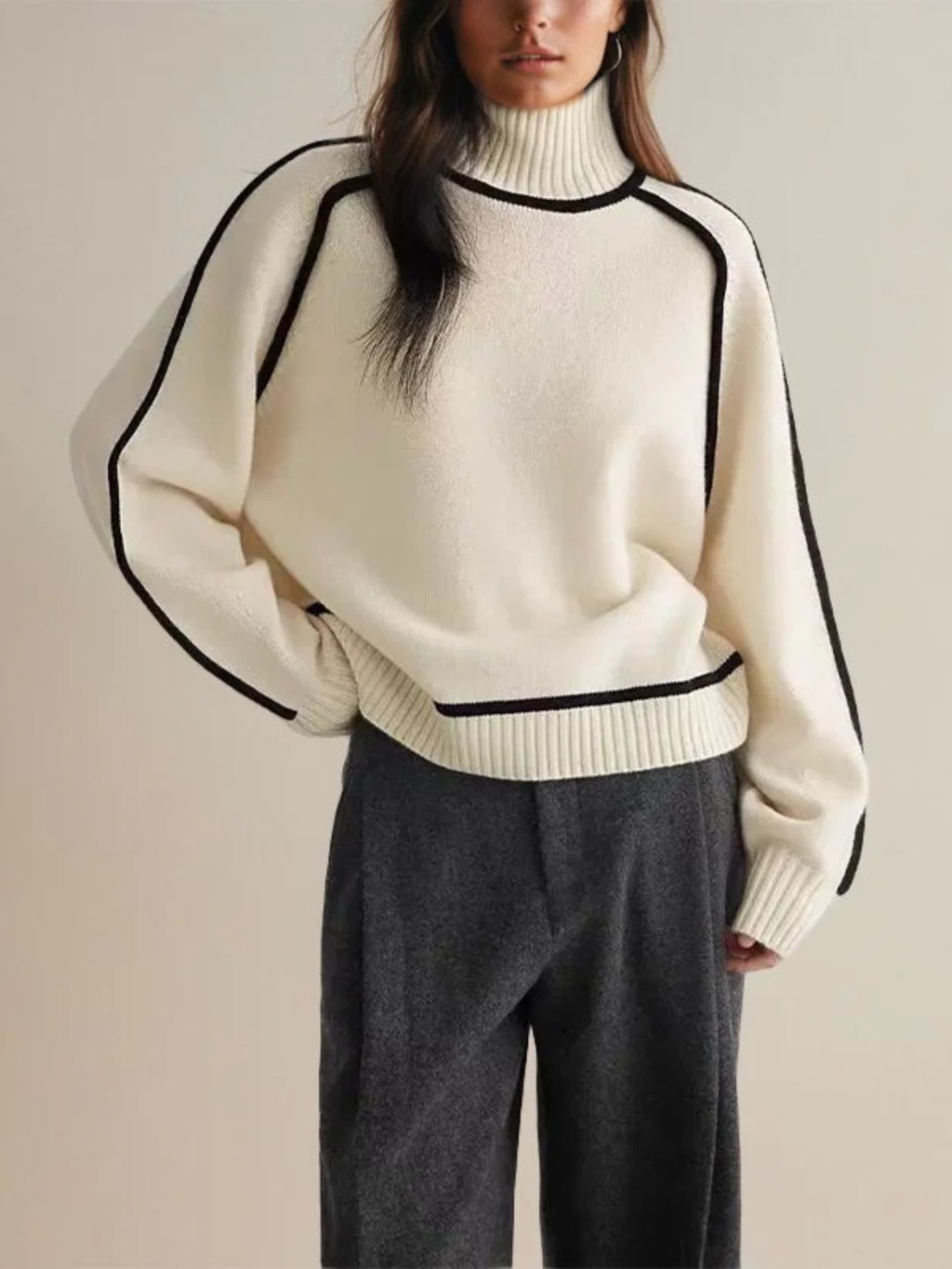 | Women’s Winter Color Block Turtleneck Sweater