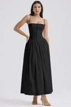 Floral Ribbon Print Corset Bodice Basque Waist Maxi Dress