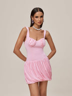Square Neck Ruched Bust Bubble Hem Mini Dress