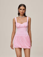 Square Neck Ruched Bust Bubble Hem Mini Dress
