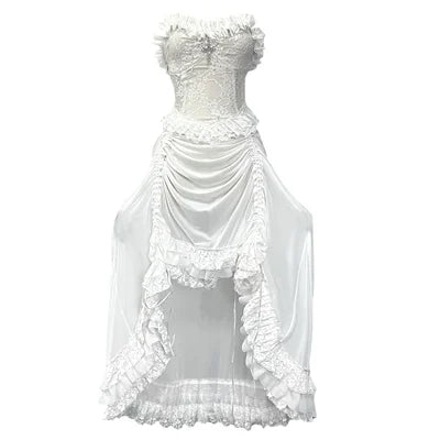 Lace Tiered Ruffle High-Low Cross Pendant Gothic Mini Dress