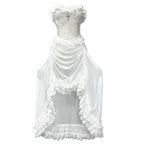 Lace Tiered Ruffle High-Low Cross Pendant Gothic Mini Dress