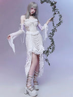 Lace Tiered Ruffle High-Low Cross Pendant Gothic Mini Dress