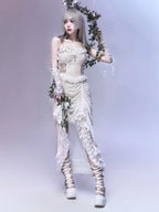 Lace Tiered Ruffle High-Low Cross Pendant Gothic Mini Dress