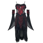 Lace Tiered Ruffle High-Low Cross Pendant Gothic Mini Dress