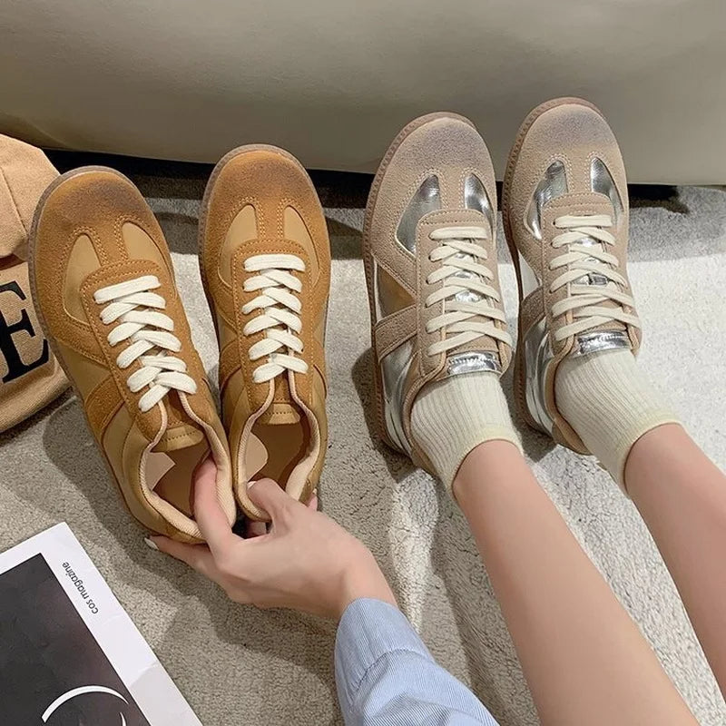 Outdoor Jogging Sneakers Women Suede Leather Patchwork Running Shoes Woman High Quality Lace Up Round Toe Leisure Trainers